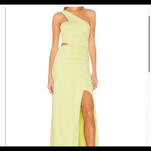 BCBGMAXAZRIA Revolve One Shoulder Cut Out Gown in Lime Sherbet